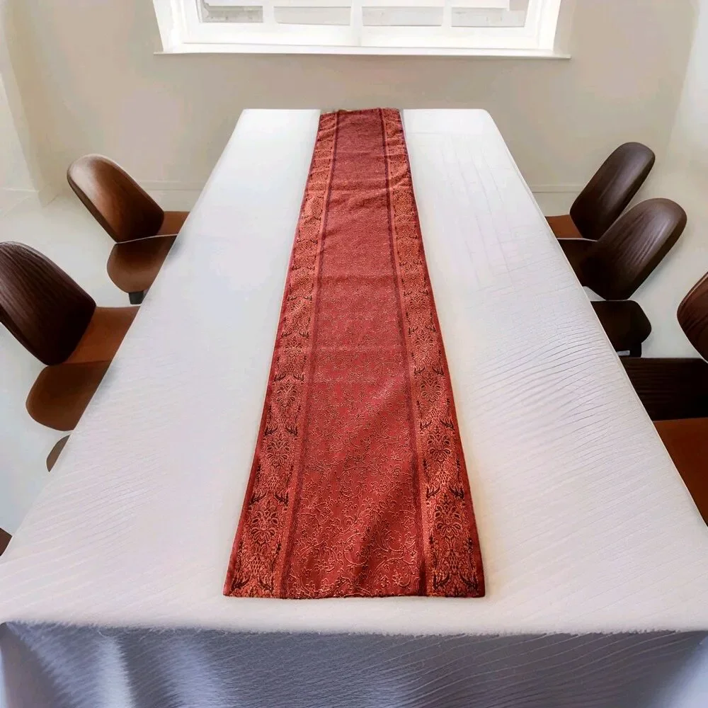 Pier 1 Imports Table Runner Red Brown Gold Jacquard Tapestry 72